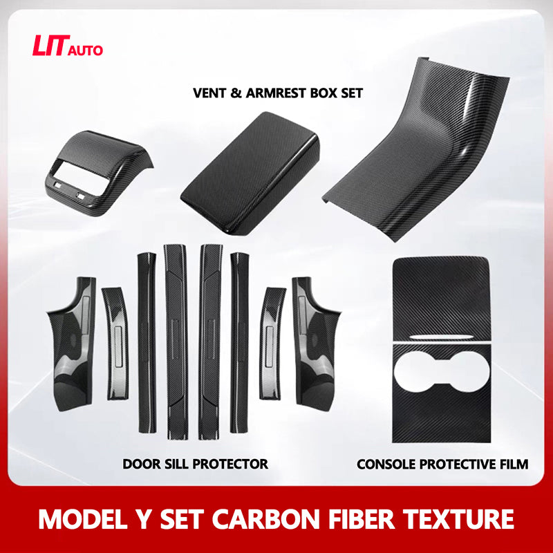 Tesla Car Interior Protection Kit For Model 3/Y Carbon Fiber Texture