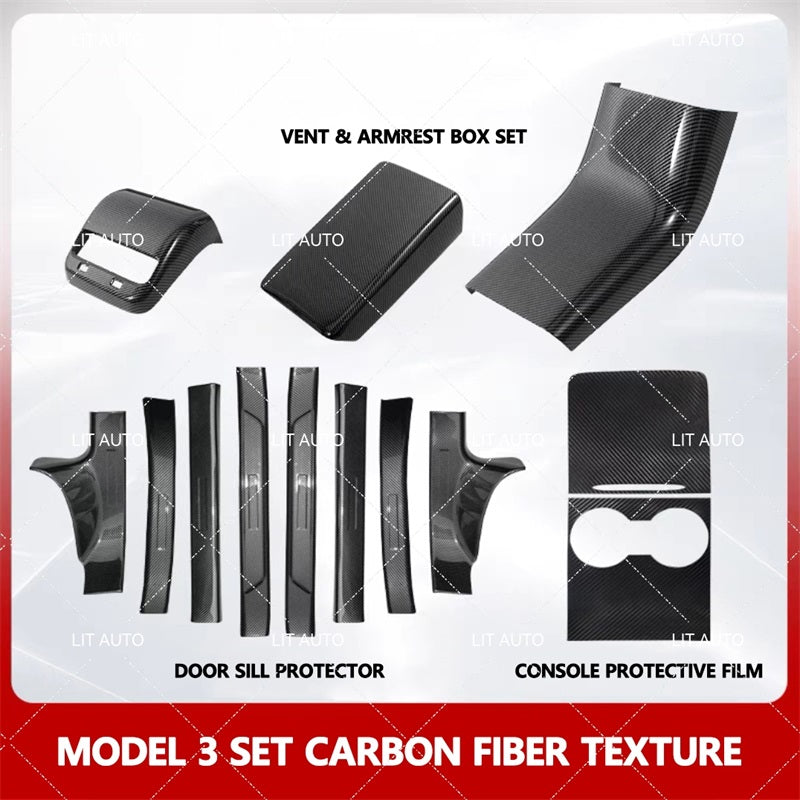 Tesla Car Interior Protection Kit For Model 3/Y Carbon Fiber Texture